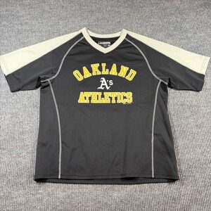 MLB Shirt Men's L Oakland Athletics True Fan Jersey Black Grey V-Neck